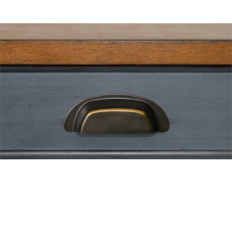 Pemberly Row Farmhouse Wood Writing Desk with Power Center in Dusty Blue