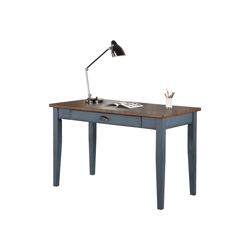 Pemberly Row Farmhouse Wood Writing Desk with Power Center in Dusty Blue