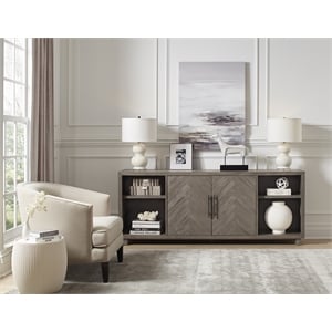 Pemberly Row 80&quot Fully Assembled Wood TV Console with Herringbone Doors in Gray