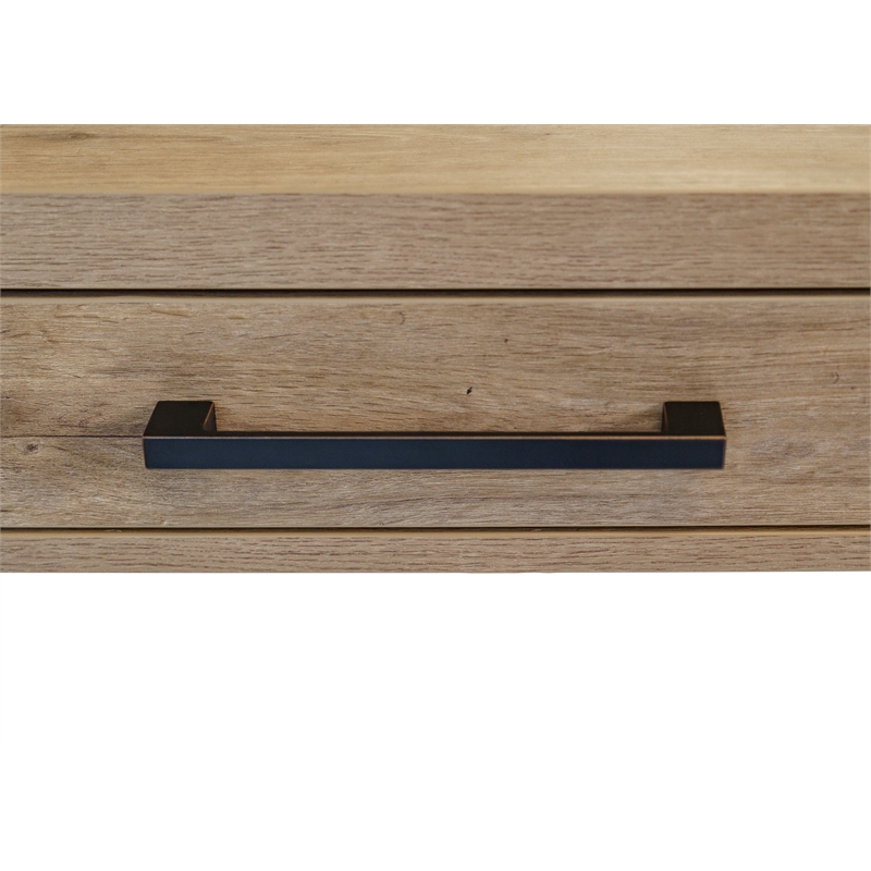 Pemberly Row Wood L-Desk with Return & Power Center & Pencil Drawer in Brown