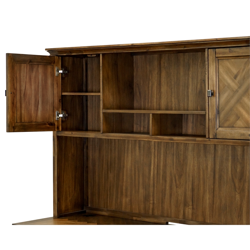 Pemberly Row Hutch with Herringbone Doors & Adjustable Shelves in Natural Brown