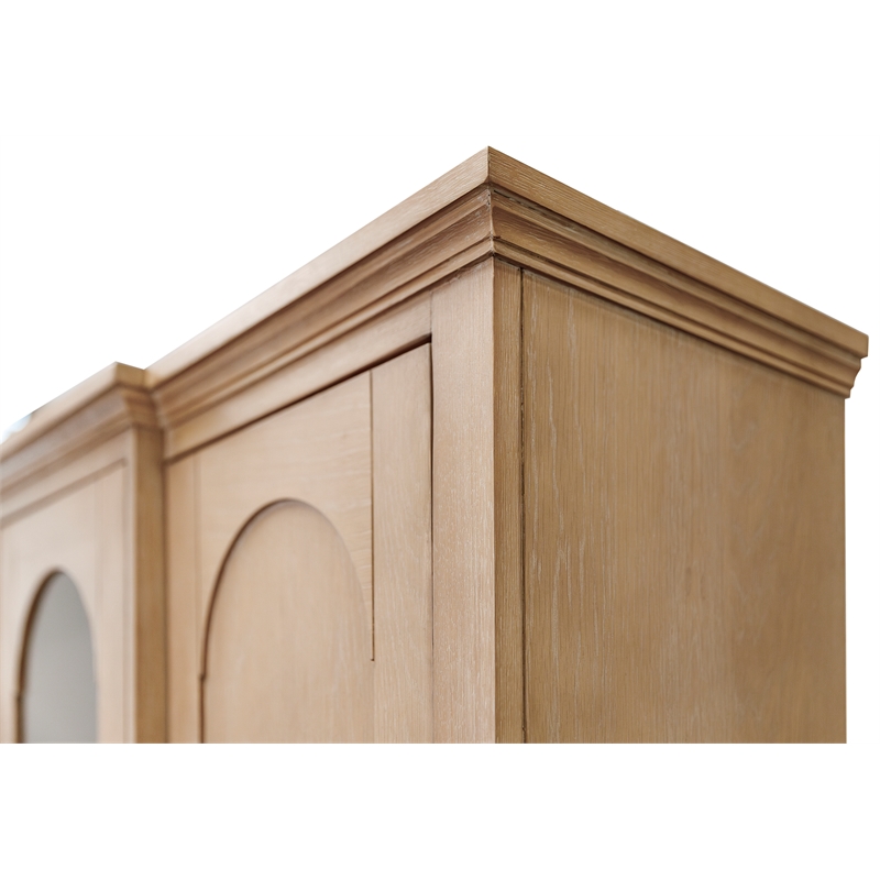 Pemberly Row Wood Hutch with Glass and Wood Doors - Fully Assembled in Light Oak