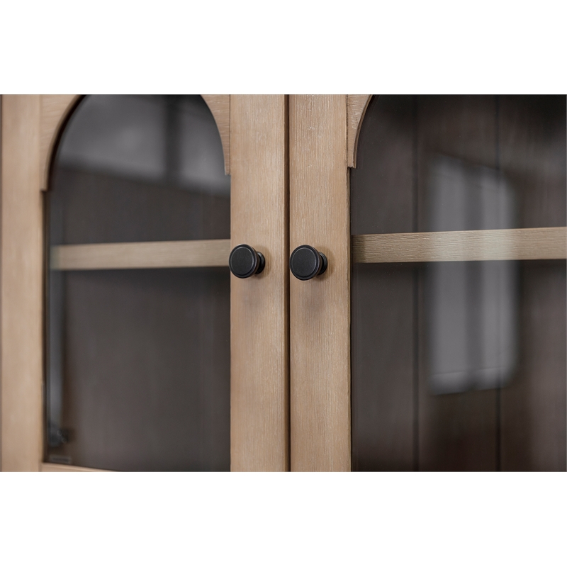 Pemberly Row Wood Hutch with Glass and Wood Doors - Fully Assembled in Light Oak