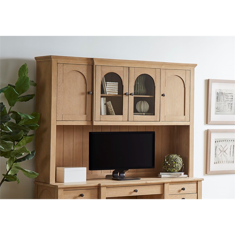 Pemberly Row Wood Hutch with Glass and Wood Doors - Fully Assembled in Light Oak