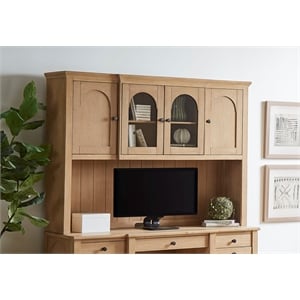 Pemberly Row Wood Hutch with Glass and Wood Doors - Fully Assembled in Light Oak