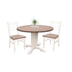 Pemberly Row Drop Leaf Round Dining Set for 2 in Mahogany Two-Tone