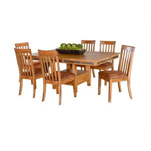 Pemberly Row 42&quot Adjustable Height Dining Set with Slate Inlay and 6 Chairs