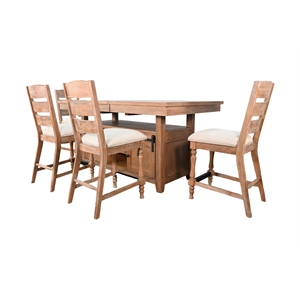 Pemberly Row Rustic Counter-Height Dining Set with Barn Door Storage & 4 Stools