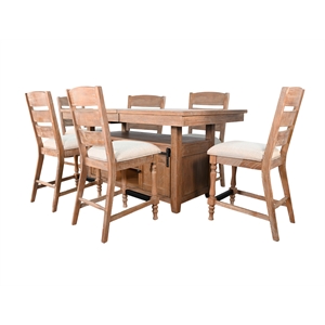 Pemberly Row Rustic Counter-Height Dining Set with Barn Door Storage & 6 Stools