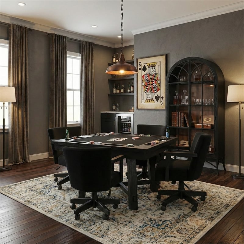 Pemberly Row Black Square Reversible Poker and Dining Table with Storage