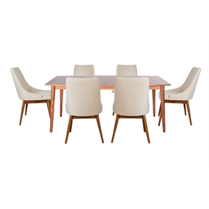 Pemberly Row Mid-Century Solid Wood 7-Piece Dining Set with Tapered Legs