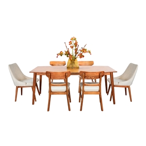 Pemberly Row Mid-Century Solid Wood 7-Piece Dining Set with Tapered Legs
