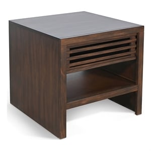 Pemberly Row Coffee Brown End Table with Slatted Drawer and Open Shelf