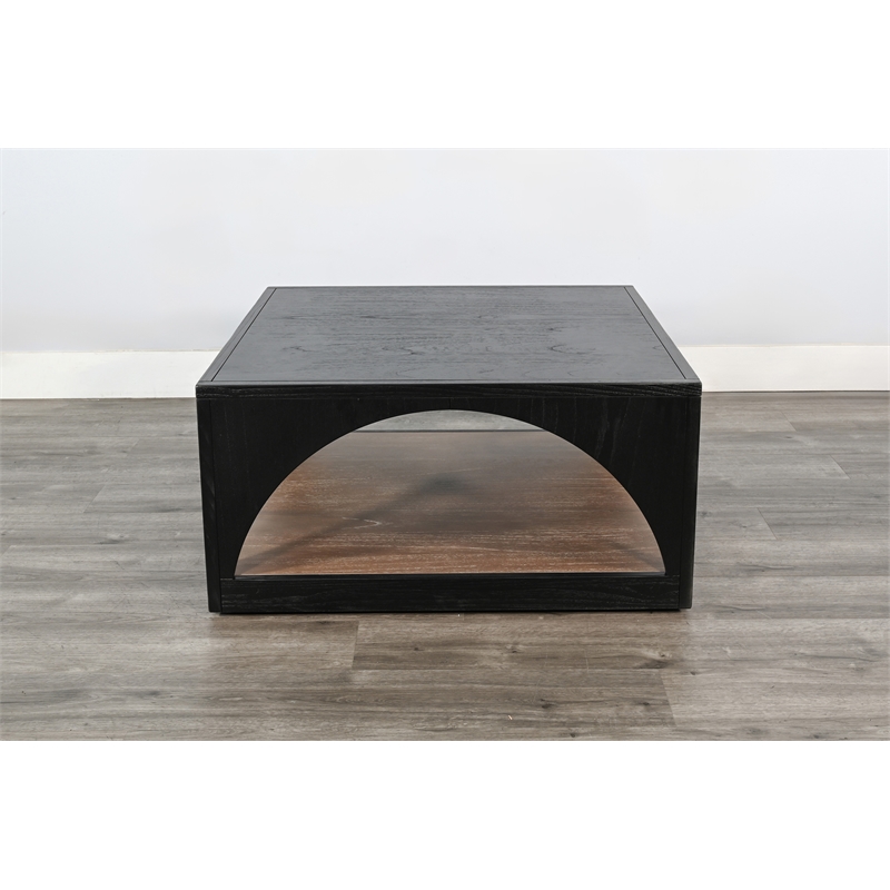Pemberly Row Wood Coffee Table with Arched Open Shelf and Casters