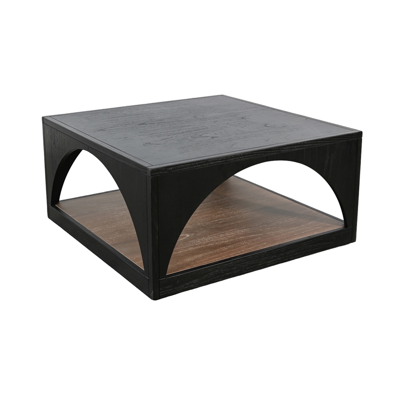 Pemberly Row Wood Coffee Table with Arched Open Shelf and Casters