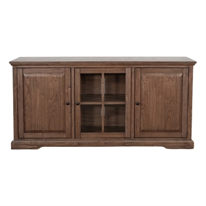 Pemberly Row 66&quot Brown Wood Media Cabinet with Glass and Panel Doors