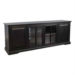 Pemberly Row 84&quot Black Wood Media Cabinet with Glass Doors & Adjustable Shelves