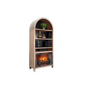 Pemberly Row Arched Wood Bookcase with Built-In Electric Fireplace