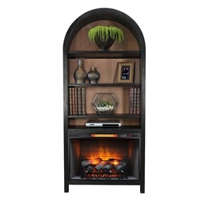Pemberly Row Arched Wood Bookcase with Built-In Electric Fireplace