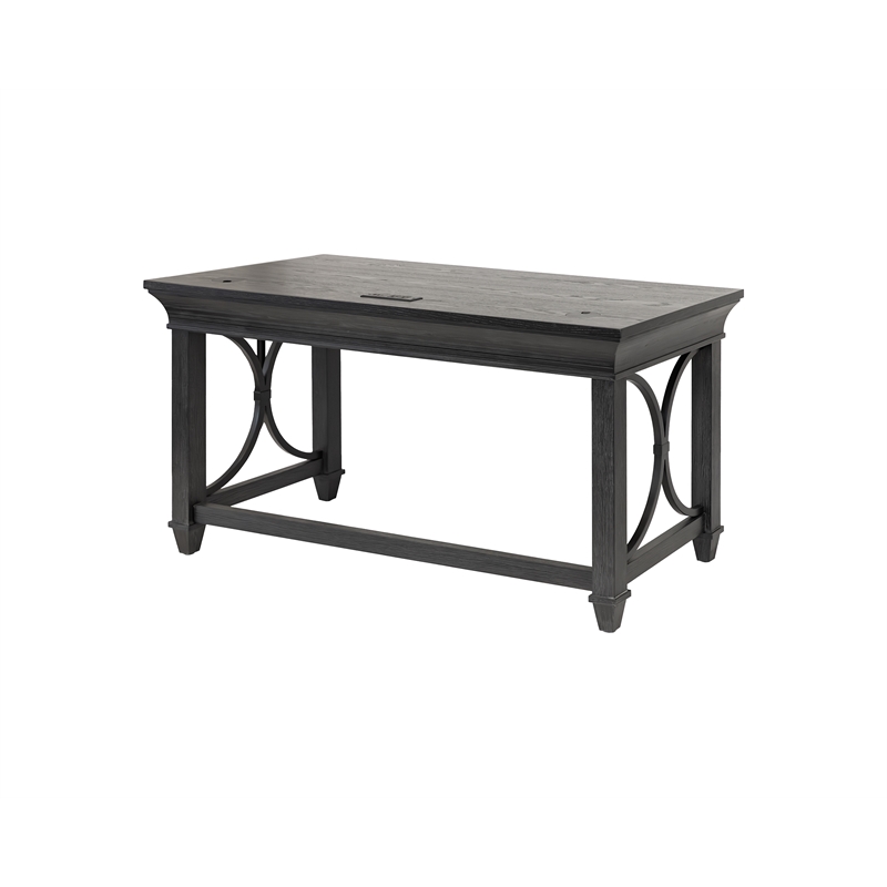 Pemberly Row Wood Writing Desk with Ball-Bearing Drawers in Ebony Black