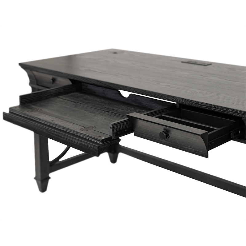 Pemberly Row Wood Writing Desk with Ball-Bearing Drawers in Ebony Black