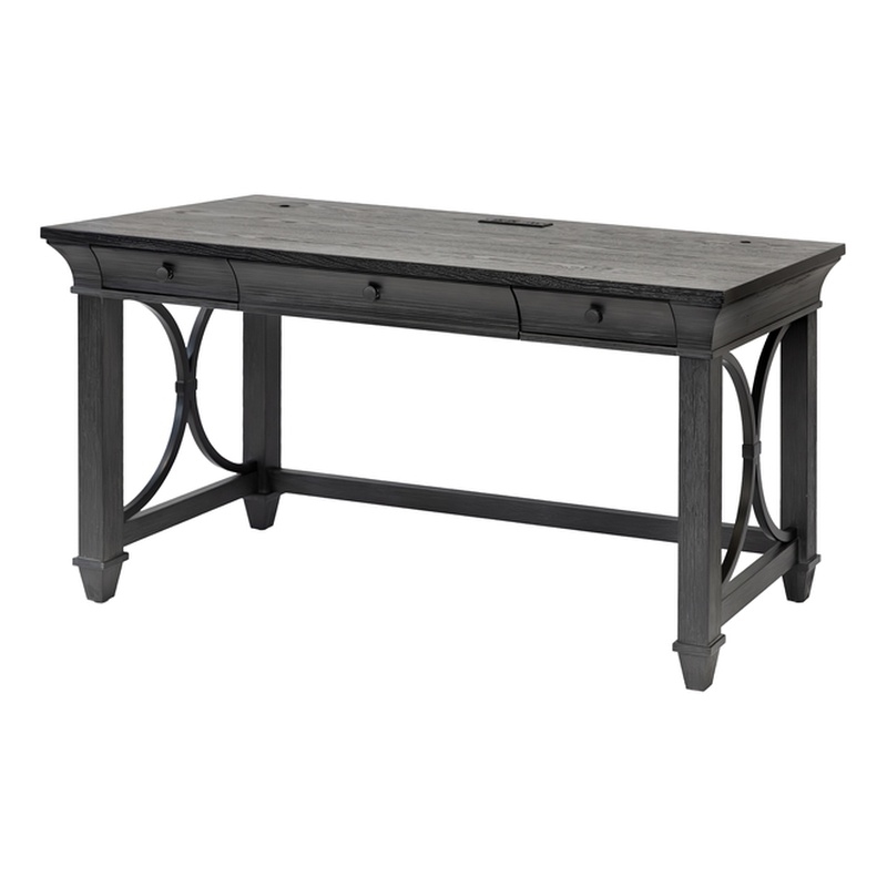 Pemberly Row Wood Writing Desk with Ball-Bearing Drawers in Ebony Black