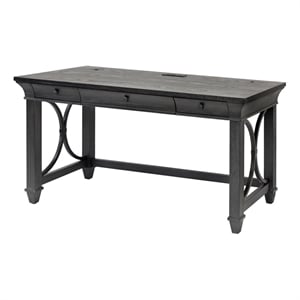 Pemberly Row Wood Writing Desk with Ball-Bearing Drawers in Ebony Black