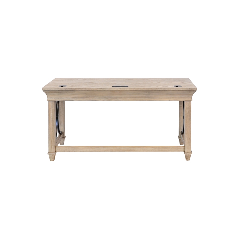 Pemberly Row Wood Writing Desk with Ball-Bearing Drawers in Natural Oak