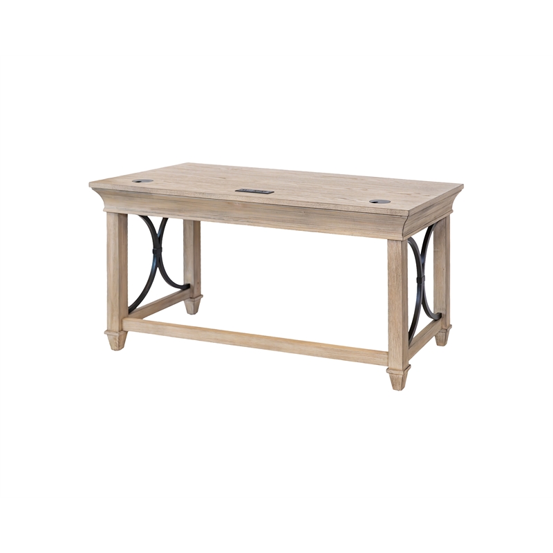 Pemberly Row Wood Writing Desk with Ball-Bearing Drawers in Natural Oak