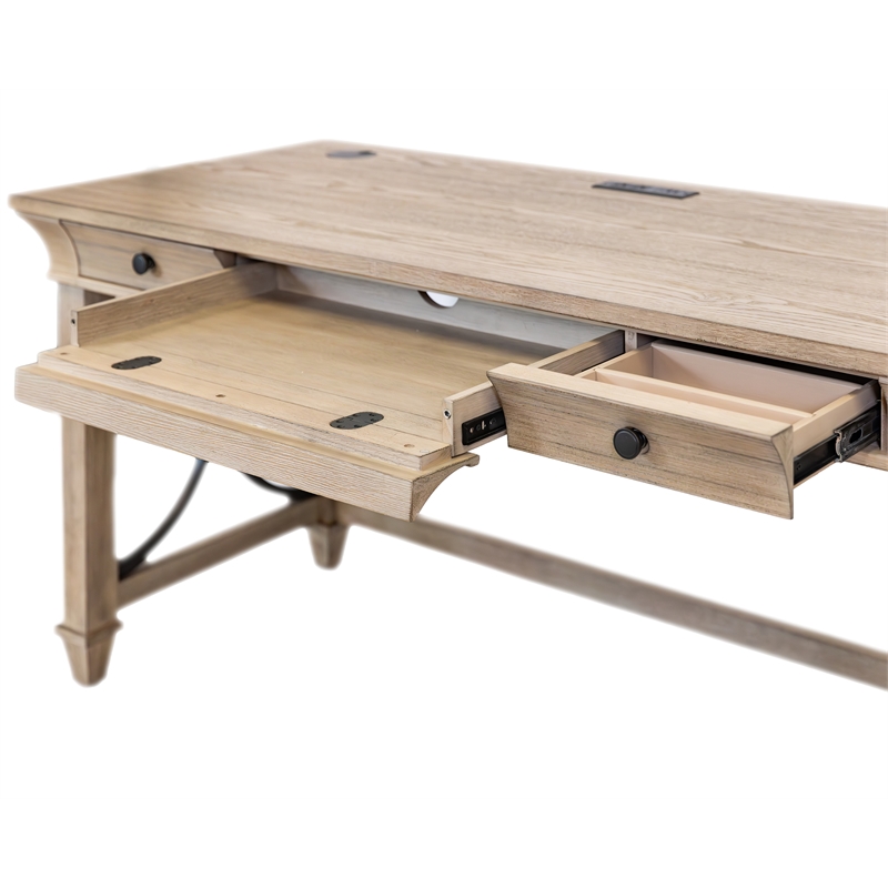 Pemberly Row Wood Writing Desk with Ball-Bearing Drawers in Natural Oak