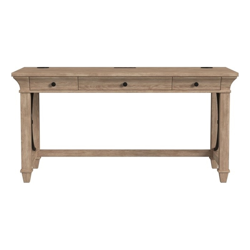 Pemberly Row Wood Writing Desk with Ball-Bearing Drawers in Natural Oak