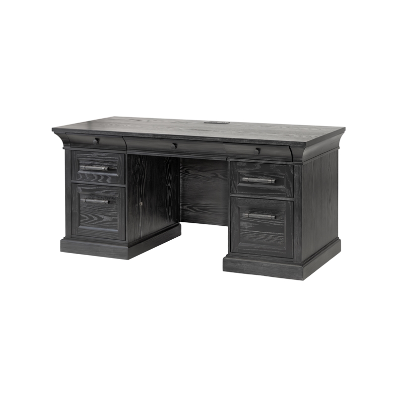 Pemberly Row Traditional Wood Credenza with Locking File Drawers in Ebony Black