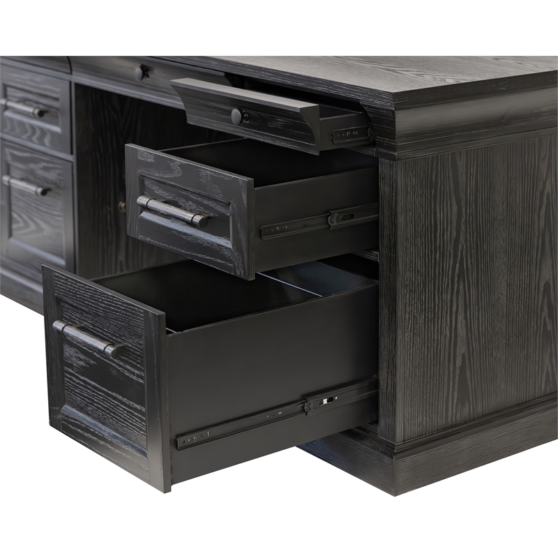 Pemberly Row Traditional Wood Credenza with Locking File Drawers in Ebony Black