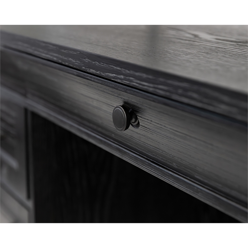 Pemberly Row Traditional Wood Credenza with Locking File Drawers in Ebony Black