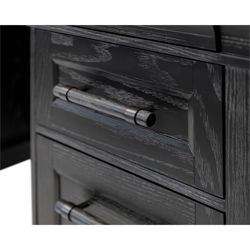 Pemberly Row Traditional Wood Credenza with Locking File Drawers in Ebony Black