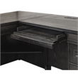 Pemberly Row Double Pedestal L-Desk with Keyboard Drawers in Ebony Black