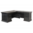 Pemberly Row Double Pedestal L-Desk with Keyboard Drawers in Ebony Black