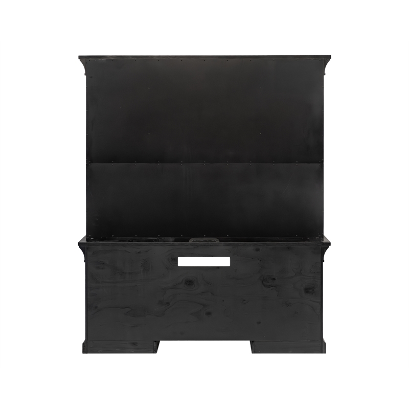Pemberly Row Traditional Wood Executive Credenza and Hutch Set in Black