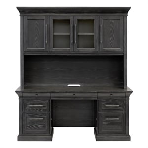 Pemberly Row Traditional Wood Executive Credenza and Hutch Set in Black