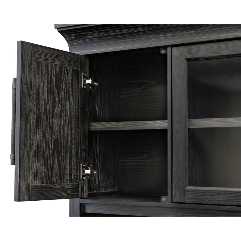 Pemberly Row Traditional Wood Executive Hutch with Glass and Wood Doors in Black
