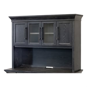 Pemberly Row Traditional Wood Executive Hutch with Glass and Wood Doors in Black