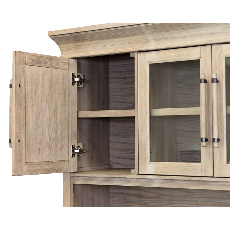 Pemberly Row Wood Executive Hutch with Glass and Wood Doors in Natural Oak