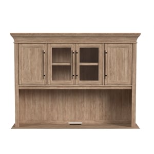 Pemberly Row Wood Executive Hutch with Glass and Wood Doors in Natural Oak