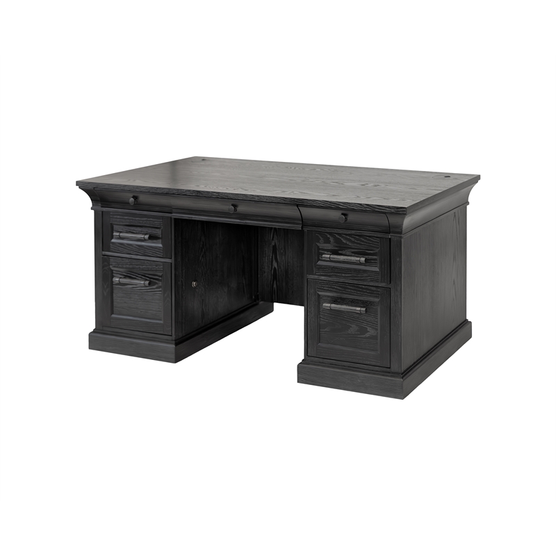 Pemberly Row Traditional Wood Double Pedestal Executive Desk in Black