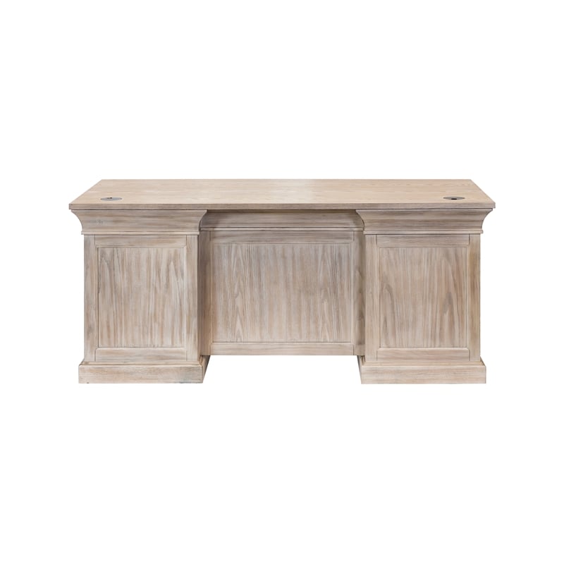 Pemberly Row Traditional Wood Double Pedestal Executive Desk in Natural Oak