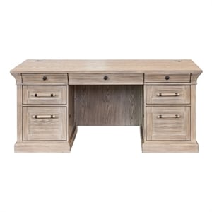 Pemberly Row Traditional Wood Double Pedestal Executive Desk in Natural Oak