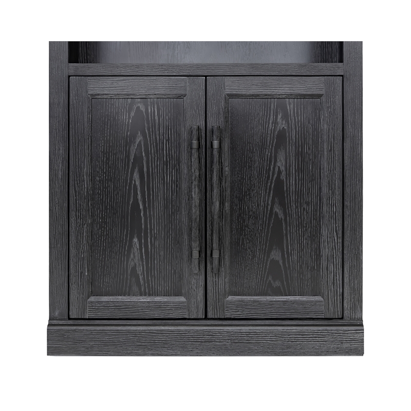 Pemberly Row Wood Bookcase with Doors and Adjustable Shelves in Black