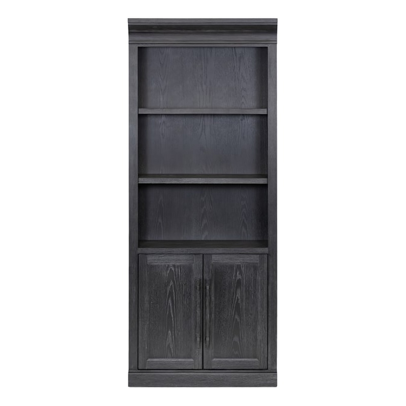 Pemberly Row Wood Bookcase with Doors and Adjustable Shelves in Black