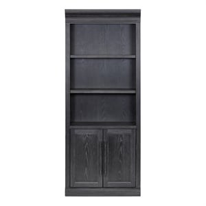 Pemberly Row Wood Bookcase with Doors and Adjustable Shelves in Black