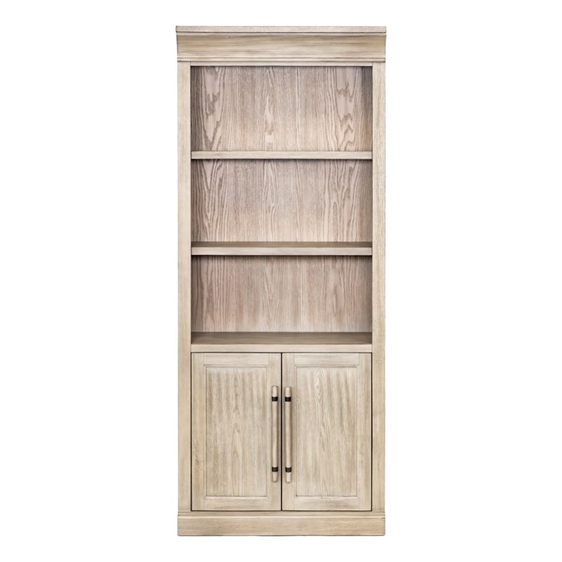Pemberly Row Wood Bookcase with Doors and Adjustable Shelves in Natural Oak